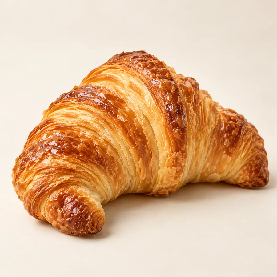 Croissant de mantequilla dorado con capas de hojaldre