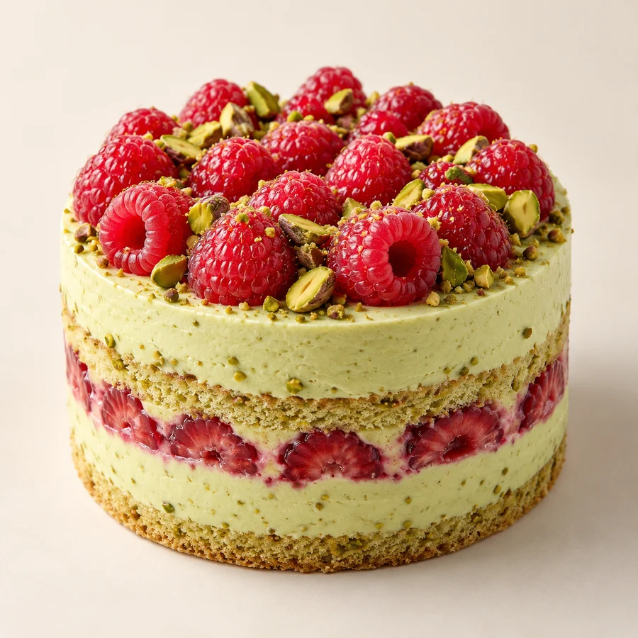 Tarta de pistacho y frambuesa